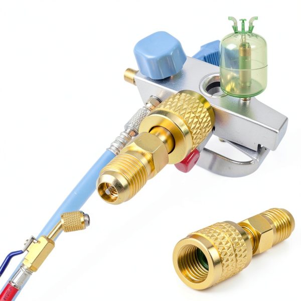 R32 R454B Brass Adapter by Fampery Gold 1/4in-2