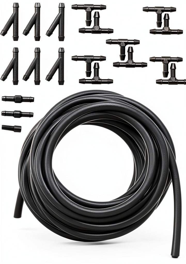 Slykew rubber windshield washer hose laid out on a garage floor
