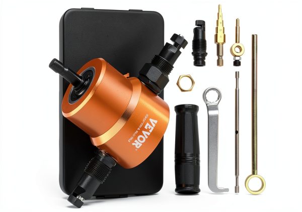 VEVOR Double Head Sheet Metal Nibbler Cutter, 360 Degree Metal Nibbler Drill Attachment with Extra Punch and Die, Cutting Hole Accessory and Step Drill Bit, for Straight Curve and Circle Cutting-0