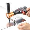 REXBETI Double Headed Sheet Metal Nibbler, Drill Attachment Metal Cutter with Extra Punch and Die, 1 Cutting Hole Accessory and 1 Step Drill Bit, Perfect for Straight Curve and Circle Cutting (Gold)-4