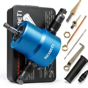 REXBETI Double Head Sheet Nibbler Metal Cutter, Quality Nibbler Drill Attachment for Straight Curve and Circle Cutting, Maximum 14 Gauge Steel-0